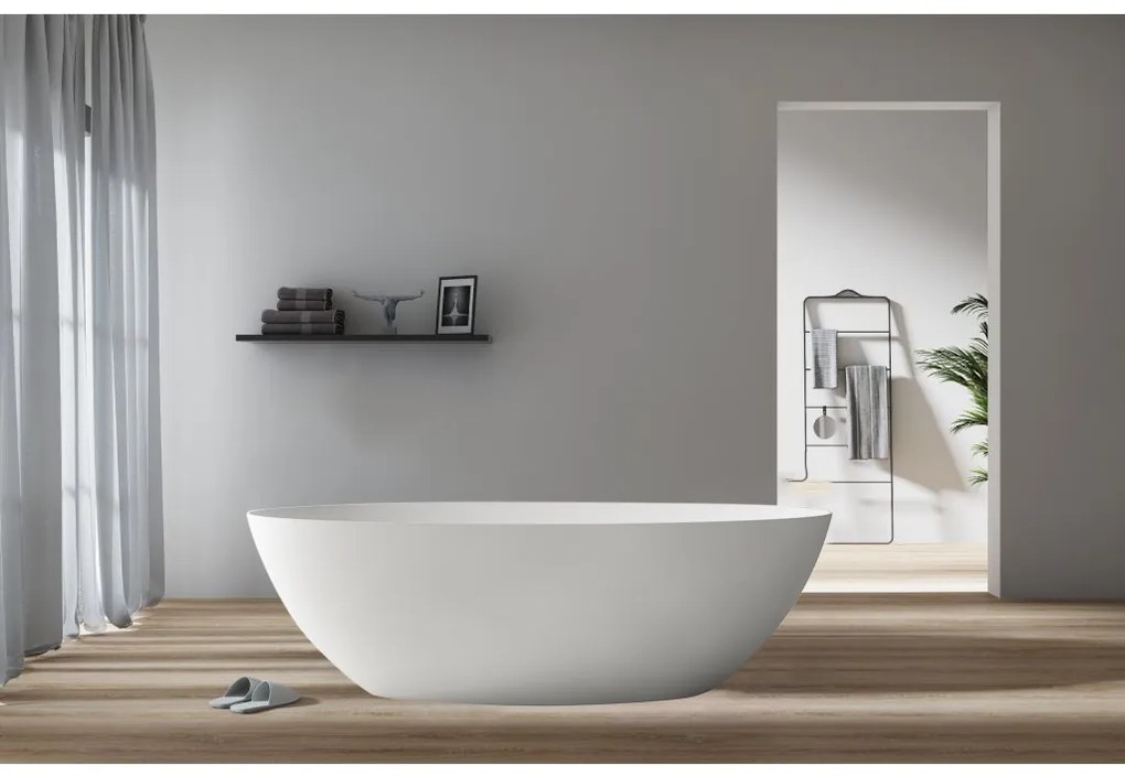 Cerano Emilia, voľne stojaca vaňa z liateho mramoru 180x85cm, biela matná, CER-CER-417536