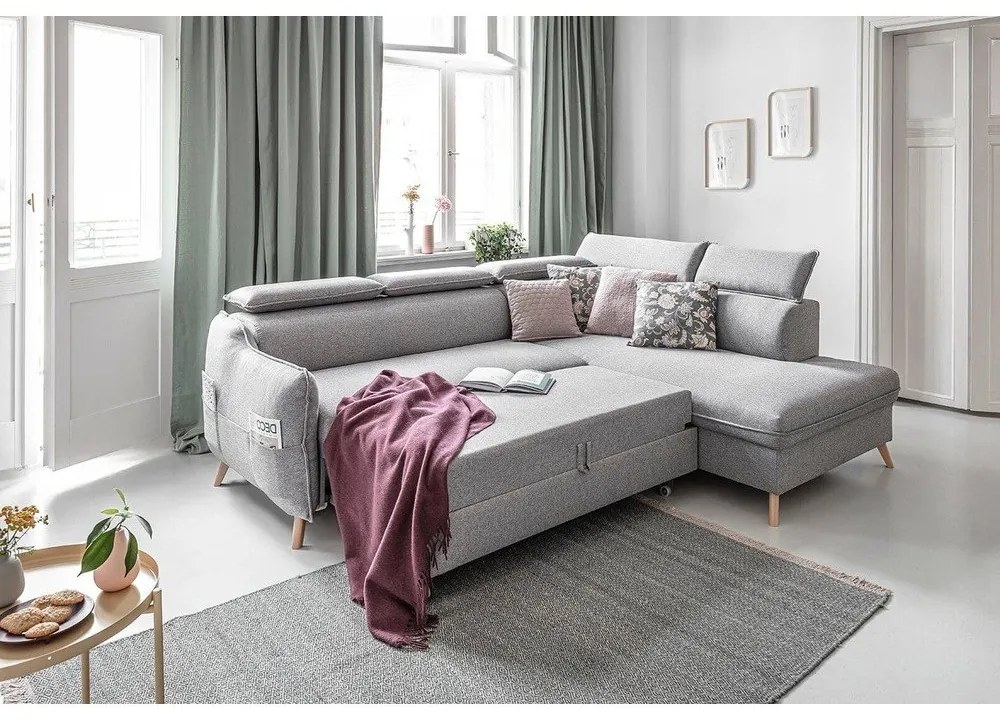 Svetlosivá rozkladacia rohová pohovka (pravý roh) Sweet Harmony – Miuform