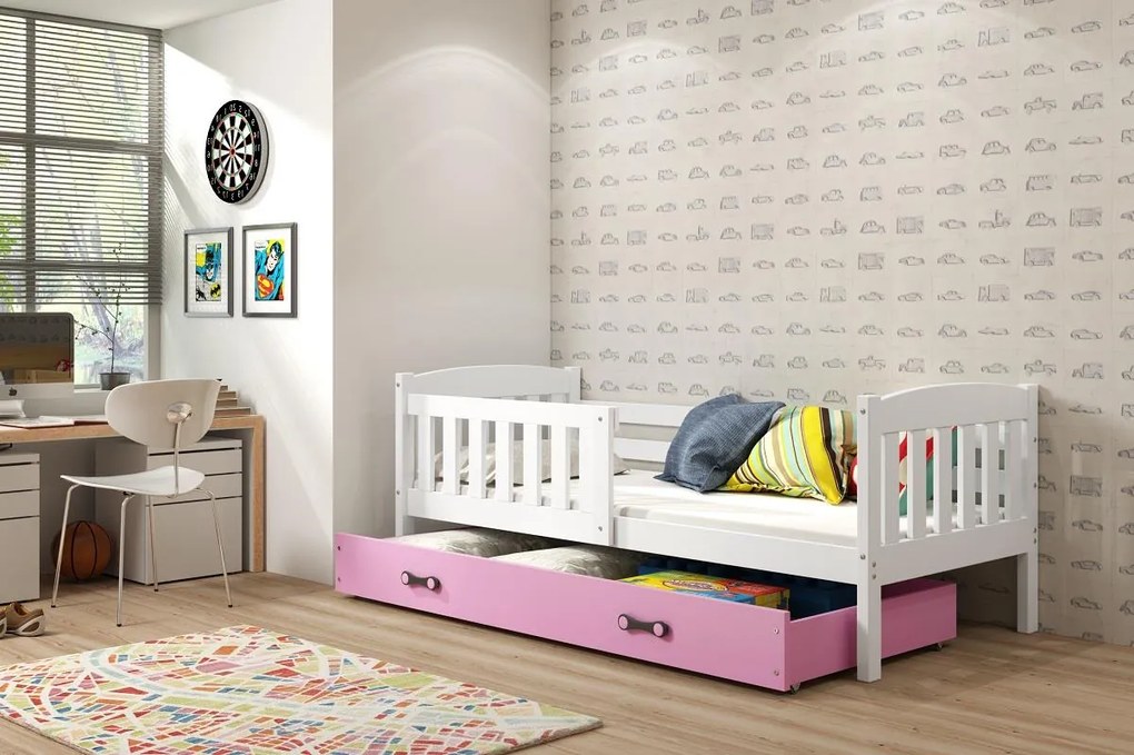 Posteľ KUBO 1 200x90 Biela - Ružová