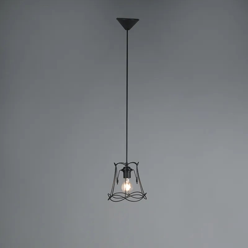 Retro závesné svietidlo čierne 20 cm - Granny Frame