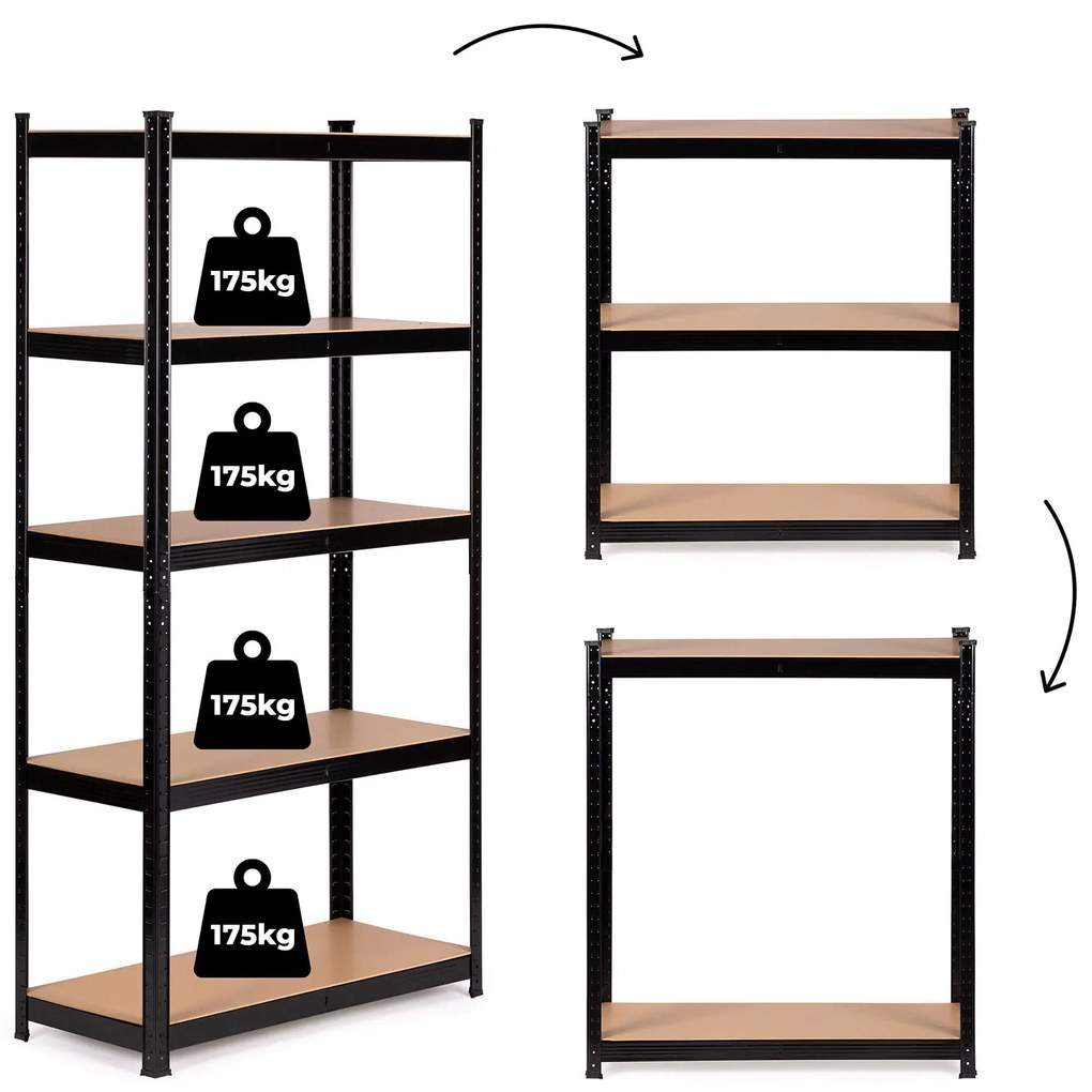 Kovový skladovací regál 180x90x40 cm, 5 políc, nosnosť 875 kg, ModernHome