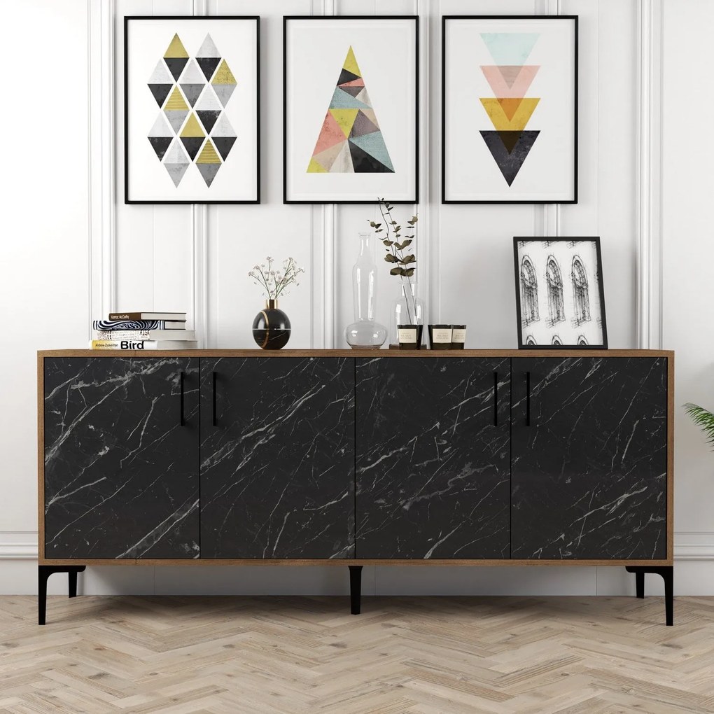 Konzolasztal Kiev - Walnut, Black Marble