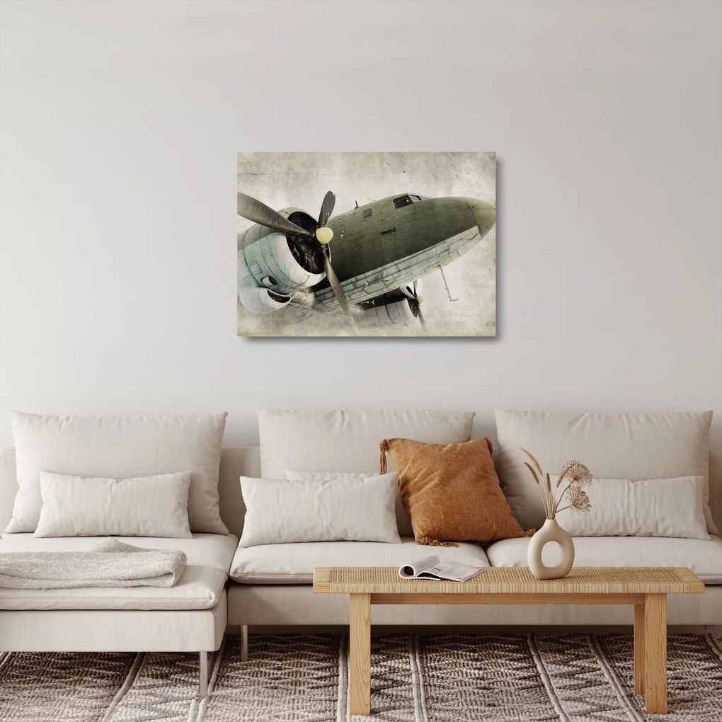 Sklenený obraz - Staré vrtuľové lietadlo (70x50 cm)