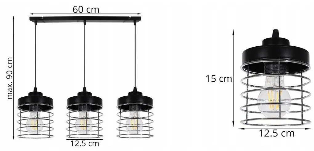 Závesné svietidlo RASTI, 3x drôtené tienidlo (výber z 2 farieb), CH