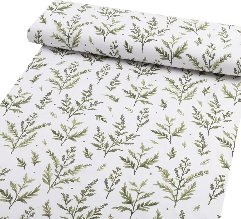 Biante Detské bavlnené posteľné obliečky do postieľky Sandra SA-718 Zelené vňate byliniek na bielom Do postieľky 90x140 a 50x70 cm