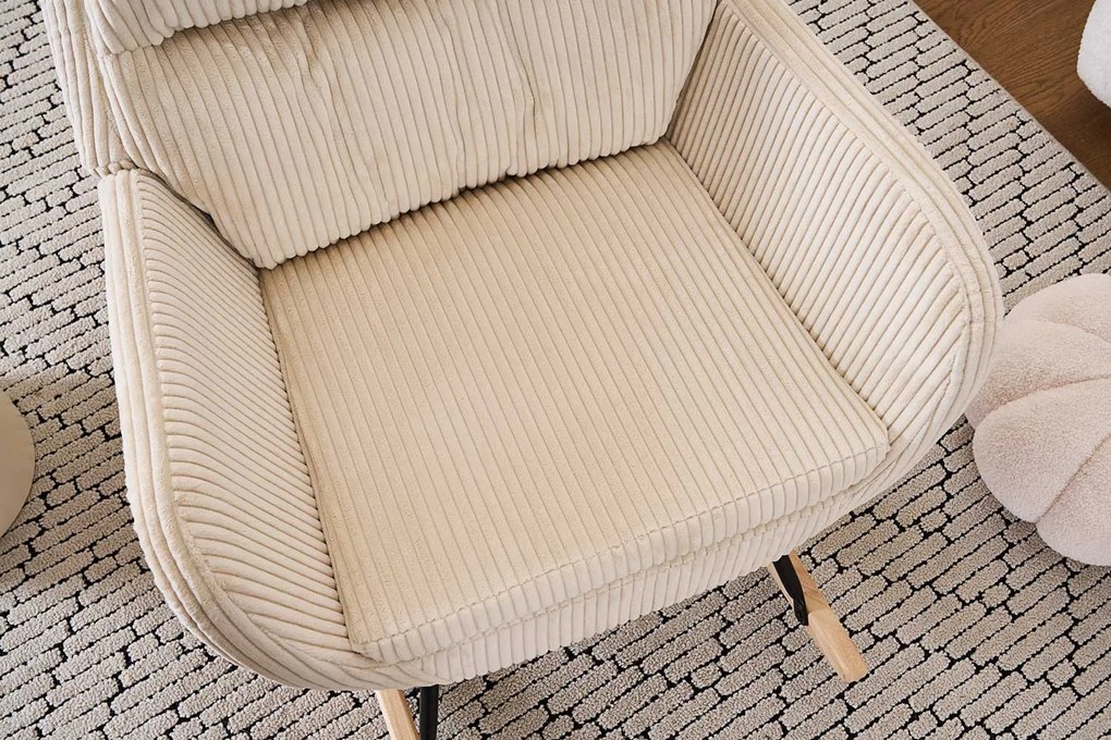 Hojdacie kreslo, relaxačné kreslo s poťahom z menčestru, béžové