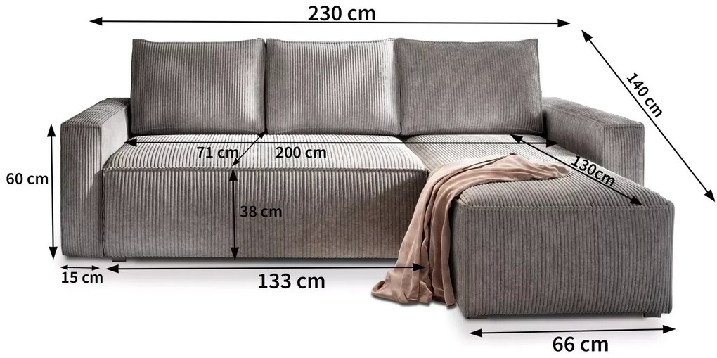 Sivá rohová pohovka SMART COSARO, obojstranná + 2 vankúšiky ZADARMO