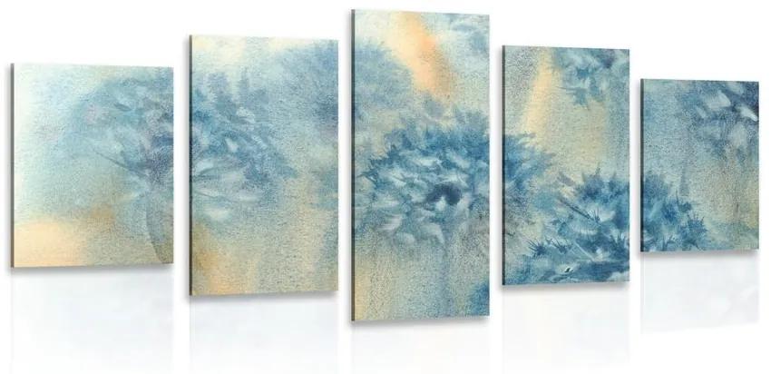5-dielny obraz modrá púpava v akvarelovom prevedení - 200x100
