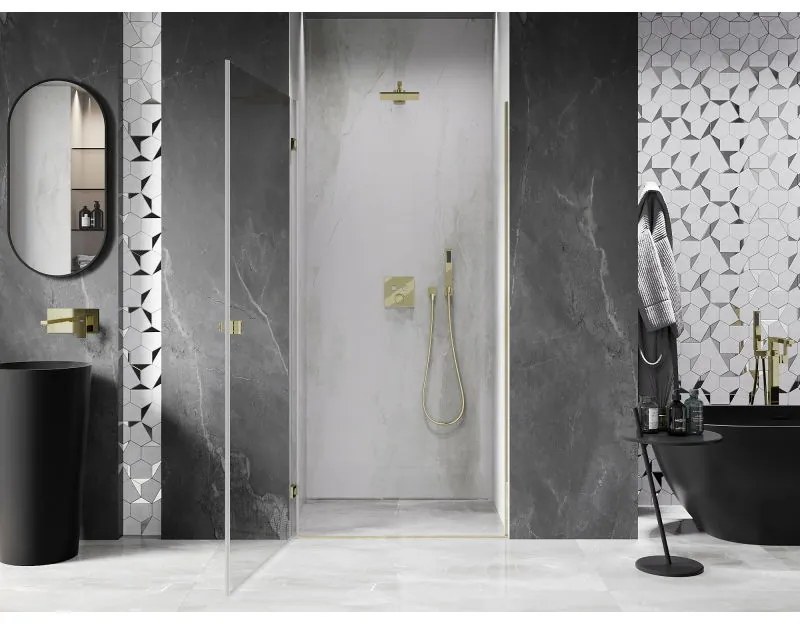 Mexen, Mexen Lunar-B výklopné sprchové dvere ľavé 85 cm, transparentné, zlaté - 832-085-000-50-00-L