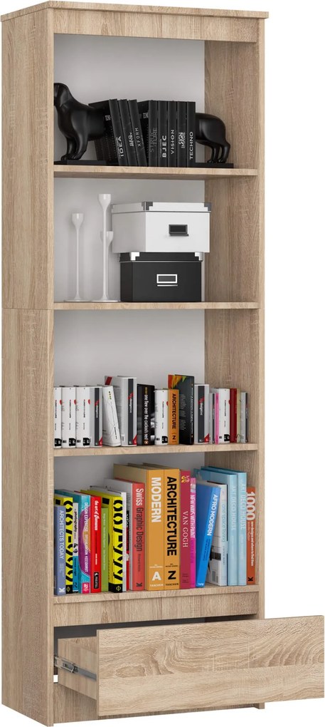 Kancelársky regál Rexa 60 cm 1 zásuvka a 4 police dub sonoma