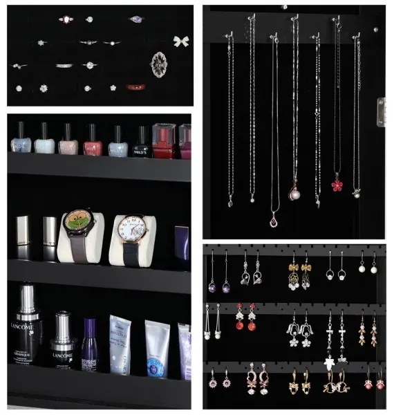 LED Šperkovnica so zrkadlom na stenu čierna