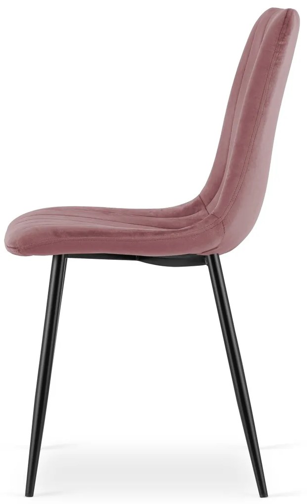Ružová zamatová stolička LAVA s čiernymi nohami