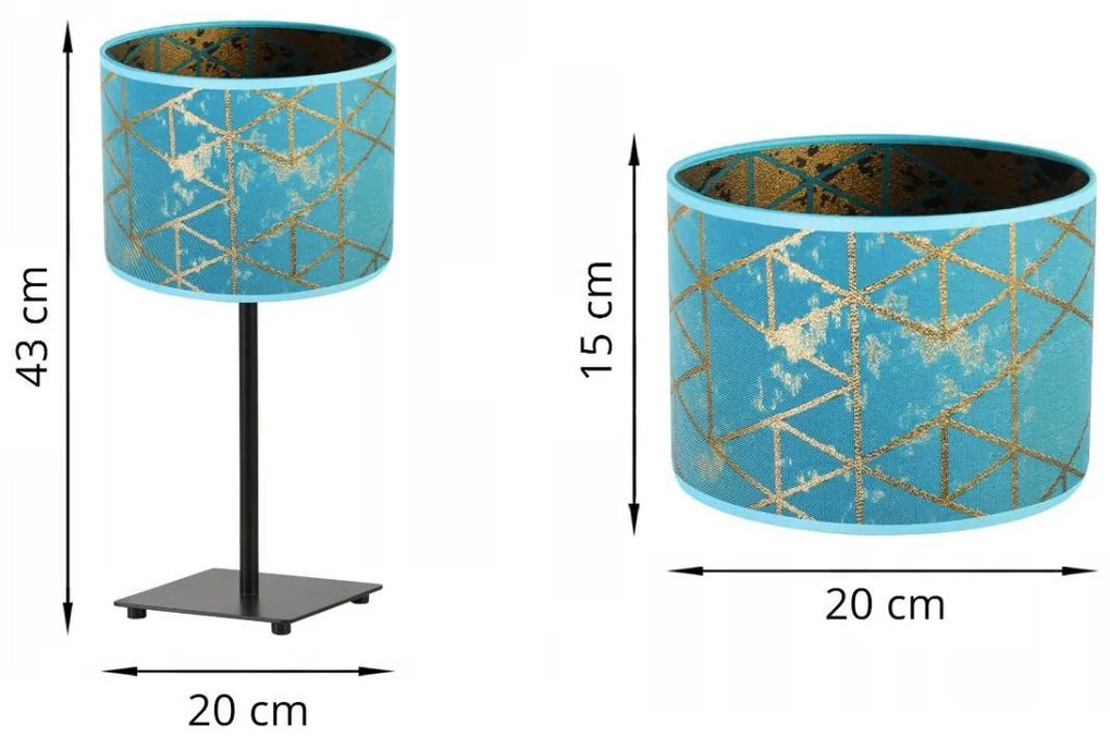 Stolová lampa WERONA 4, 1x modré textilné tienidlo so vzorom, (výber zo 4 farieb konštrukcie), G