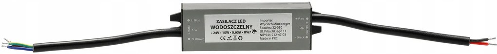 BERGE LED hermetický zdroj - 24V - 15W - 0,63A - IP67