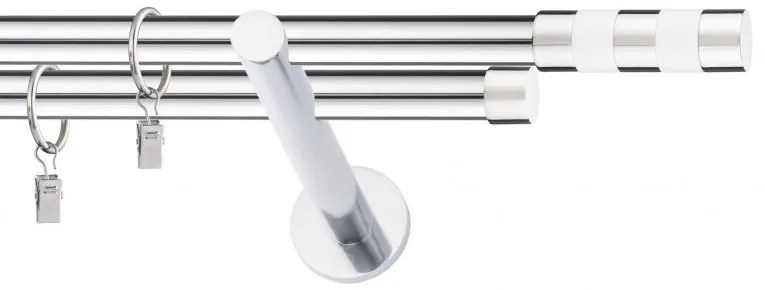 Dekorstudio Chrómová dvojradová garniža biely VALEC 19mm Dĺžka: 180cm, Typ uchytenia: Držiak dvojitý modern, Typ príslušenstva: Krúžky tiché so štipcami