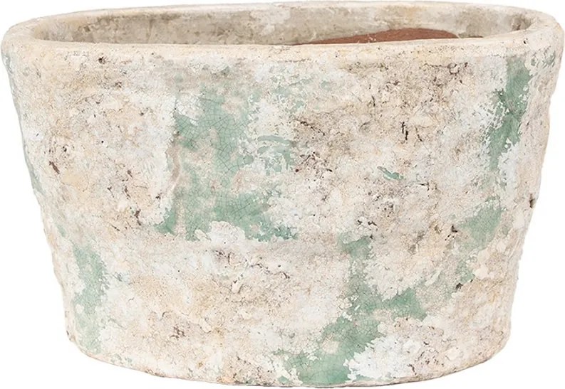 Dekoratívny béžovo-zelený antik terakotový kvetináč Teracci  - 25*16*15 cm