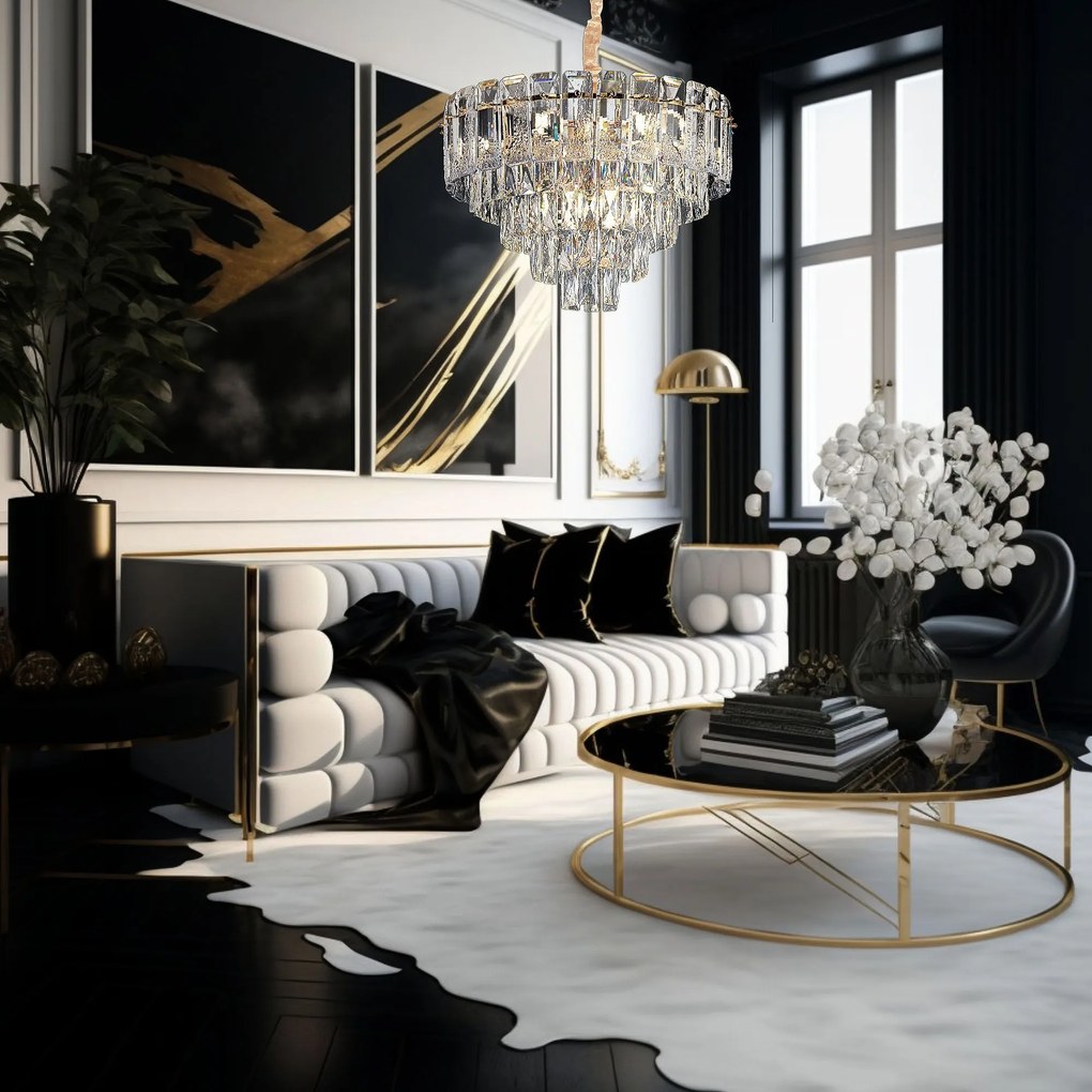 Toolight Toolight, krištáľové závesné svietidlo 50cm, 7xE14, G056-CP, zlatá, OSW-08990