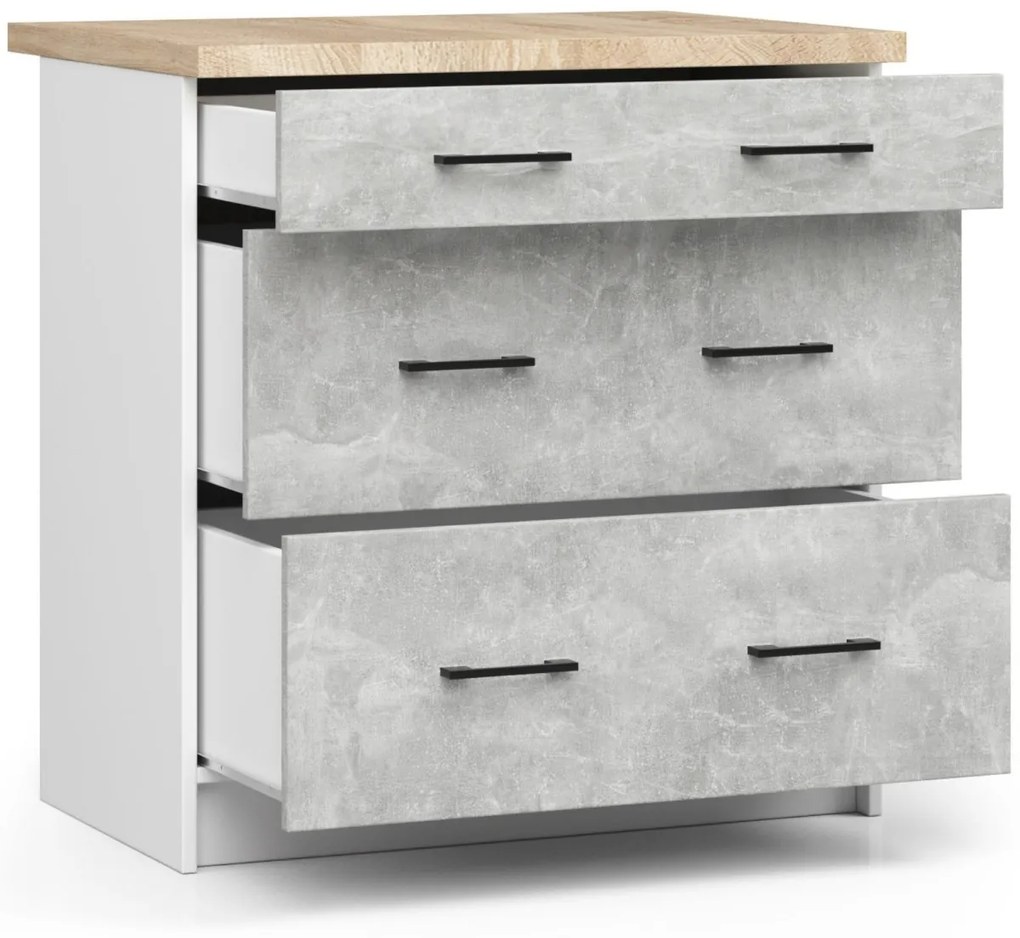 Kuchynská skrinka Olivie S 80 cm 3S biela/betón/dub sonoma