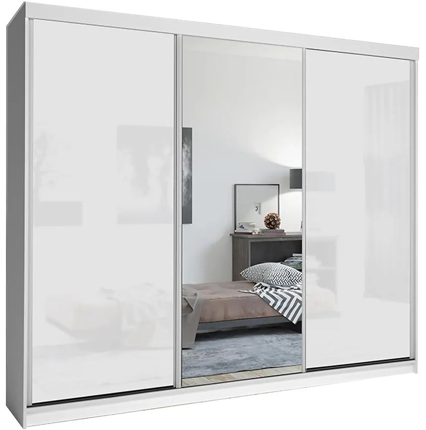 Skriňa Lux 250 Biely/ 1 x Zrkadlo / 2 x Biely Lesk