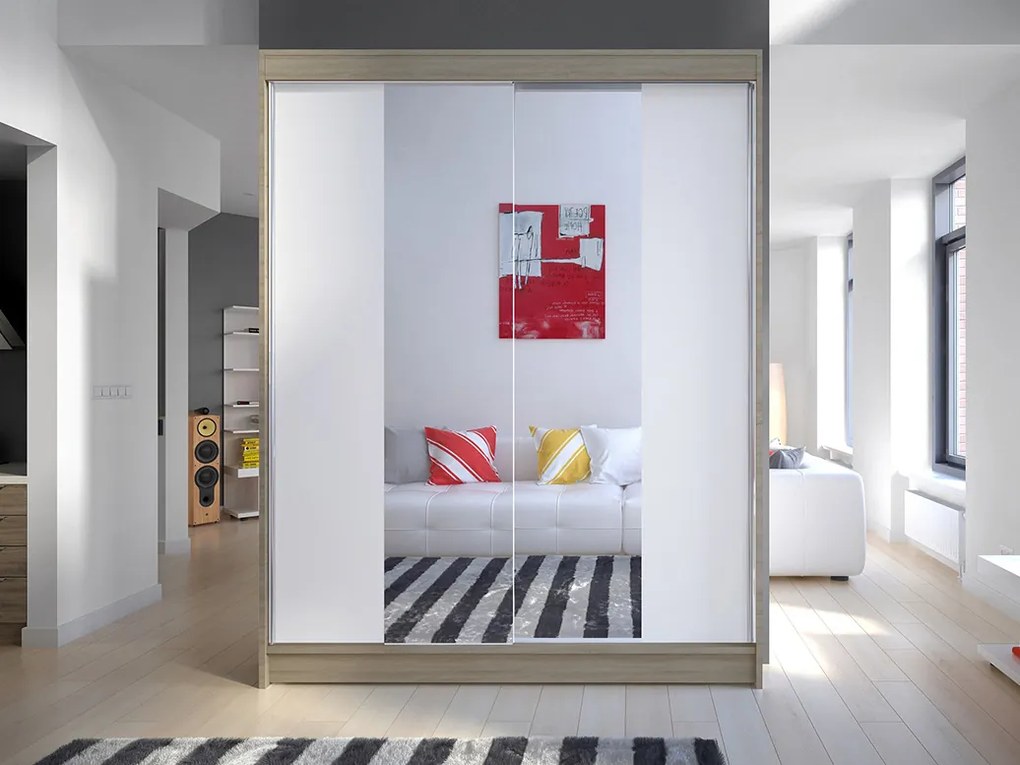 Šatníková skriňa Chantal 2 (sonoma + biela). Akcia -20%. Vlastná spoľahlivá doprava až k Vám domov. 1069232