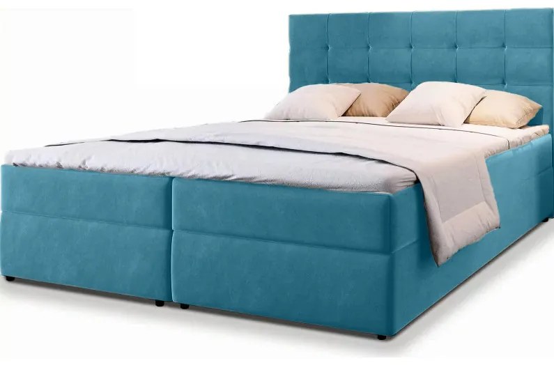 Čalúnená posteľ boxspring GLORIEN VELVET 180x200 cm modrá Matrac: Matrac Bonell pružinový