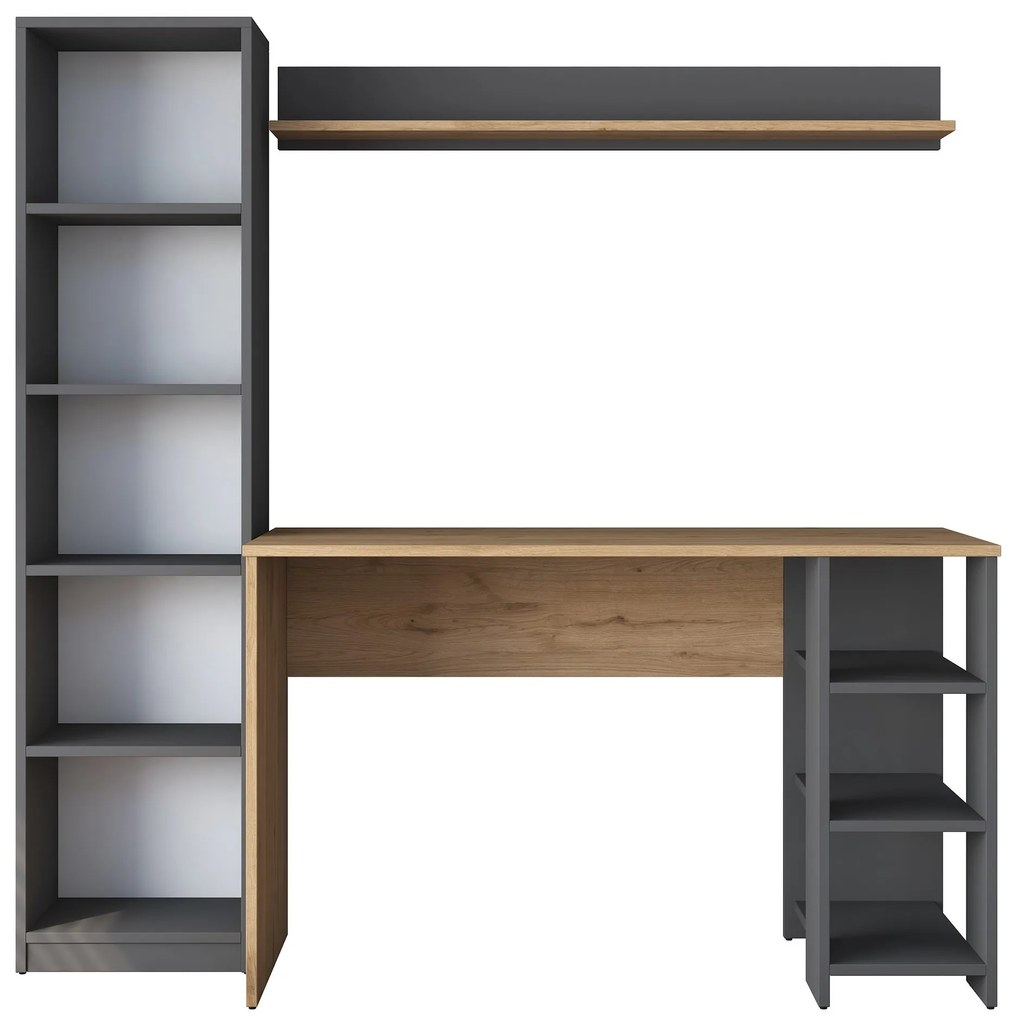 Moderná súprava Megis s písacím stolom, knižnicou a policou orech/antracit