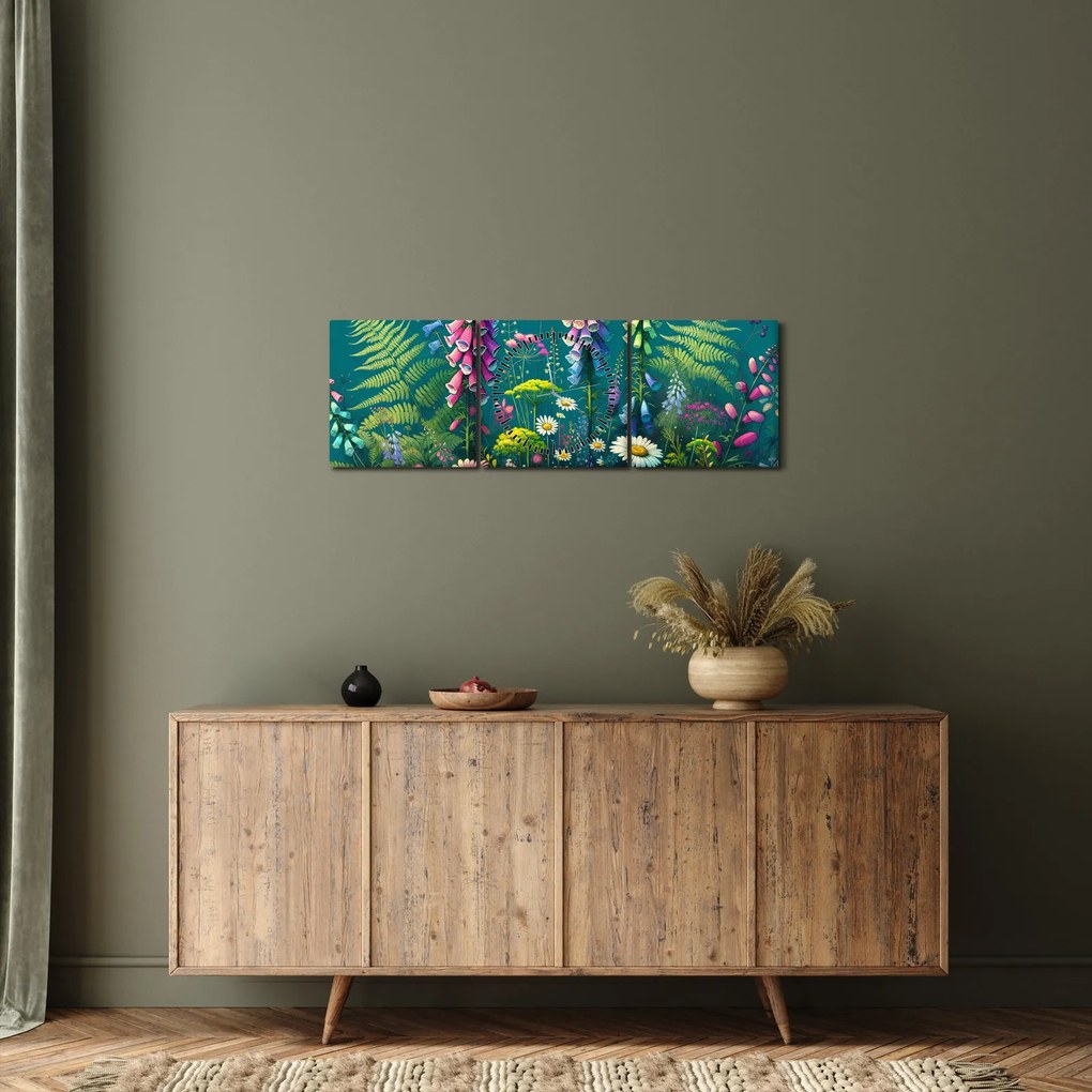 Obraz - Lúčne kvety (s hodinami) (90x30 cm)