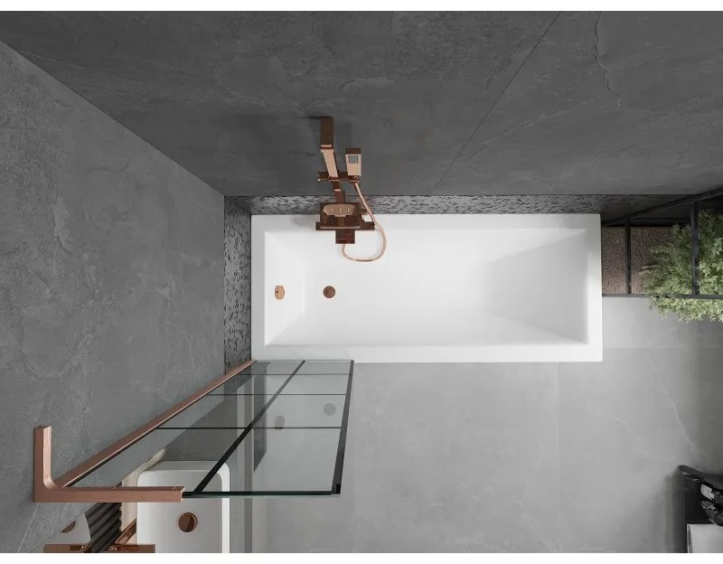 Mexen Next L, 1-krídlová vaňová zástena 50 x 150 cm, 6mm číre sklo-čierny vzor, medený profil, 895-050-000-03-77-65