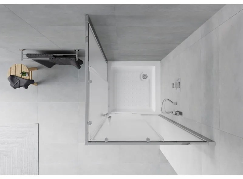 Mexen Rio, štvorcový sprchovací kút s posuvnými dverami 70(dvere) x 70(dvere) x 190 cm, 6mm sklo námraza, chrómový profil + biela sprchová vanička RIO, 860-070-070-01-30-4510