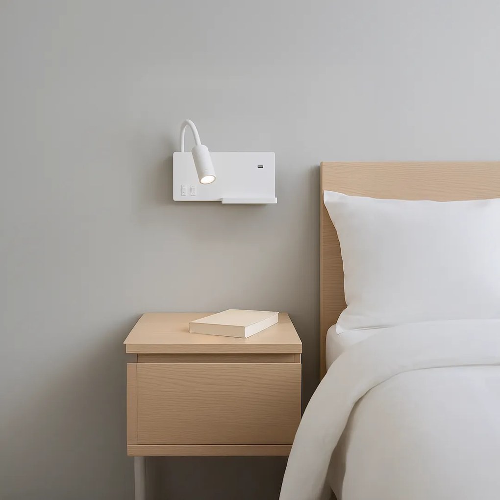 Nástenné LED svietidlo Shelf, 1x LED 4+5+2w, 4000k, w, vypínač