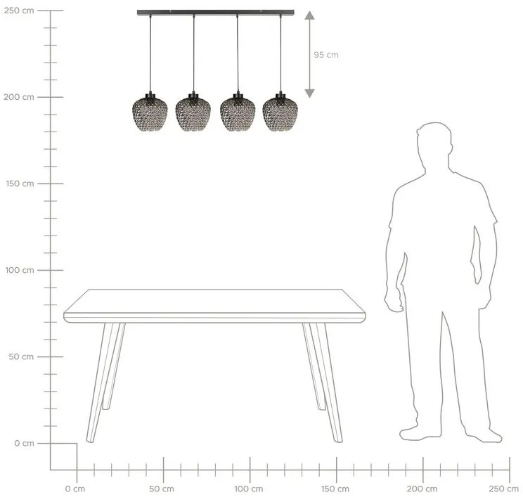 Sklenená závesná lampa so 4 svetlami sivá SHERRY Beliani