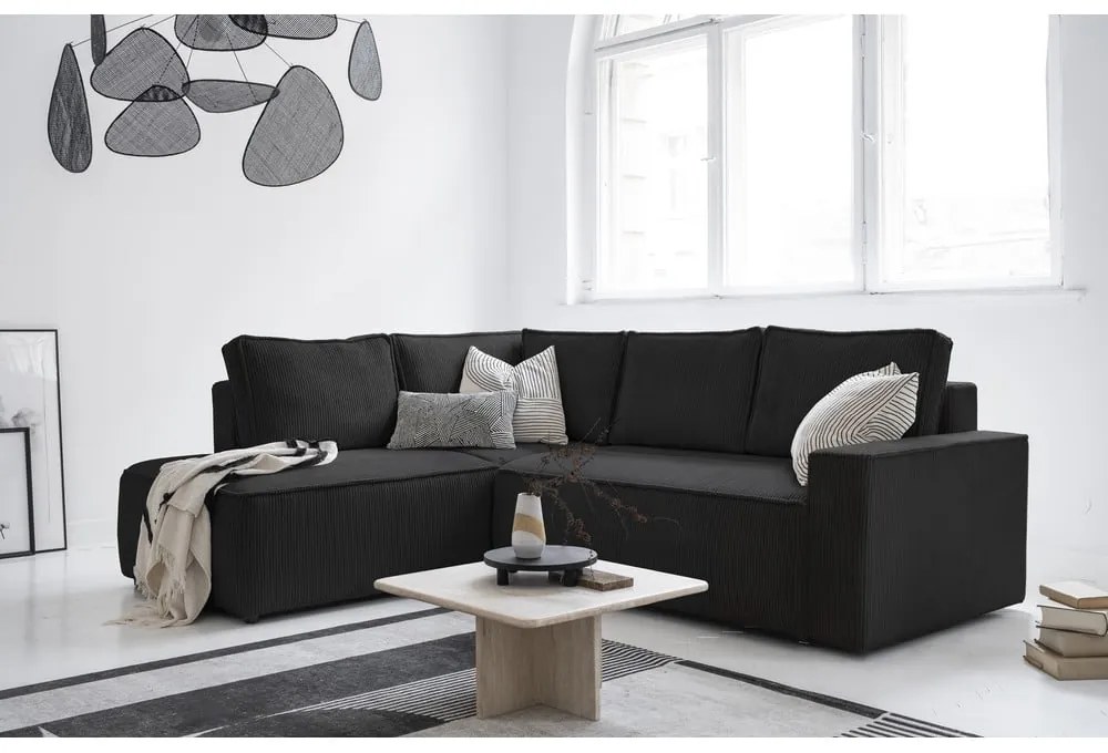 Antracitovosivá menčestrová rozkladacia rohová pohovka (ľavý roh) Brave Dave – Miuform