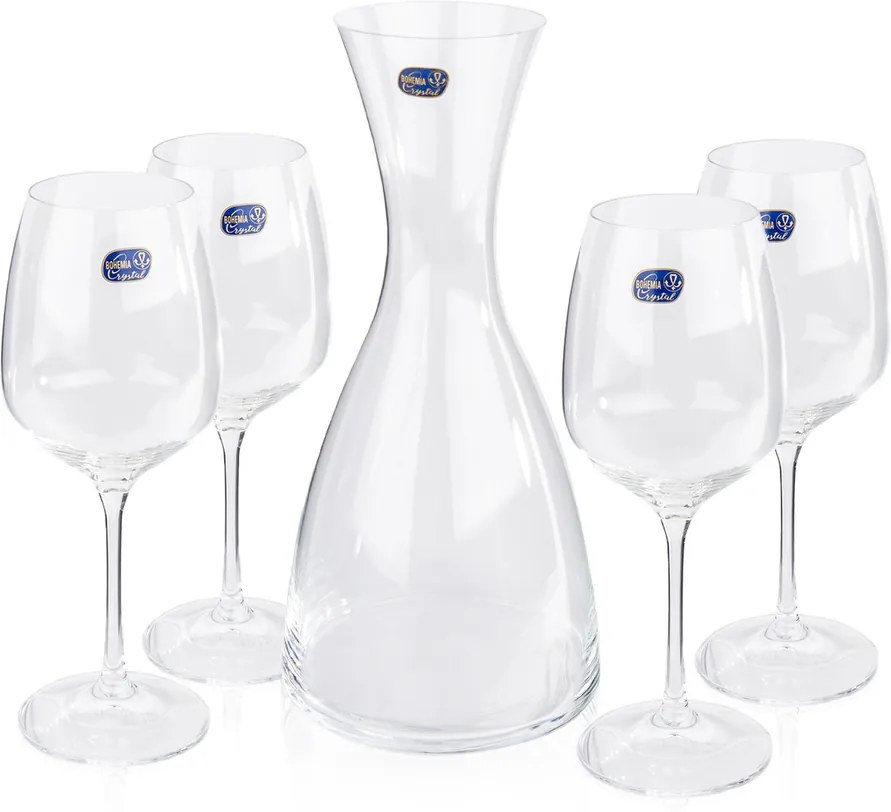 Bohemia Crystal Poháre na víno 4 ks  s karafou Giselle, 1200 ml