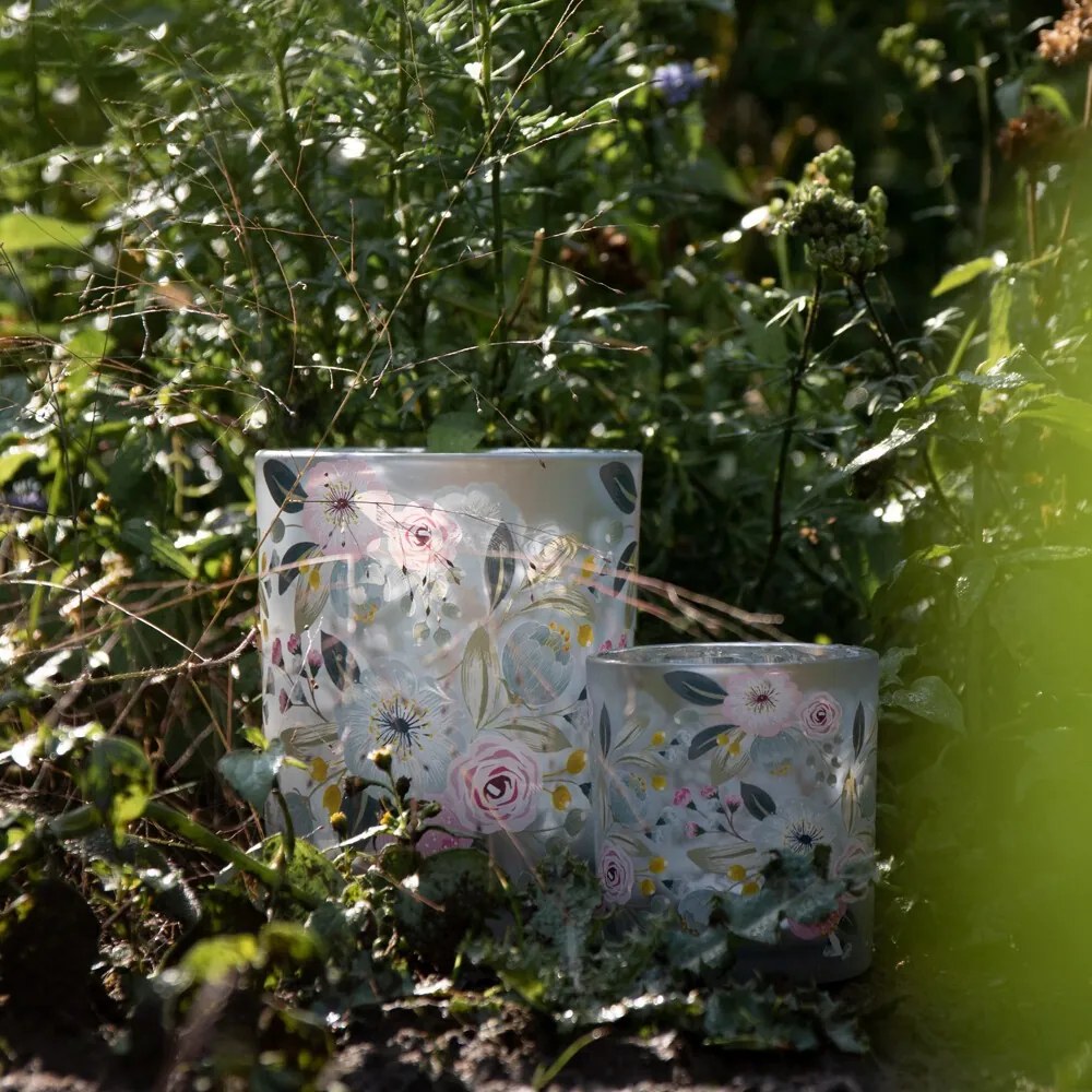 Farebný skleněný svícen Wild Flowers Rose M - Ø 10*12,5cm