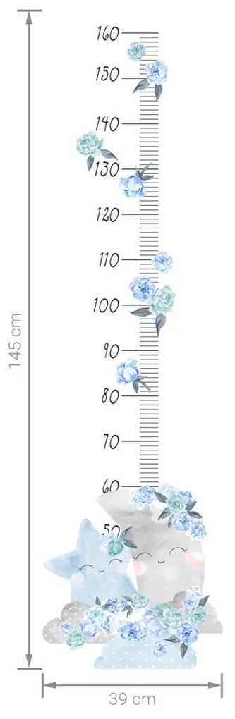 Samolepiaci nástenný meter MESIAC do detskej izby MODRÝ