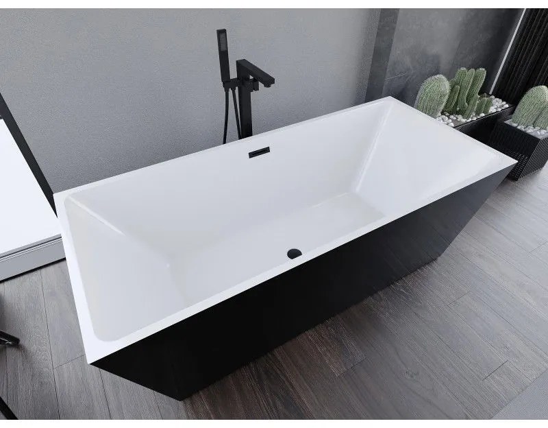 Mexen Lita, voľne stojaca vaňa 170 x 75 cm, biela-čierna, čierny matný prepad, 52121707575-70