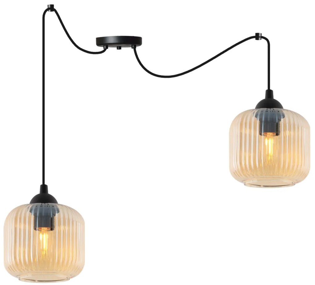 Závesné svietidlo Riffle Spider, 2x medové sklenené tienidlo