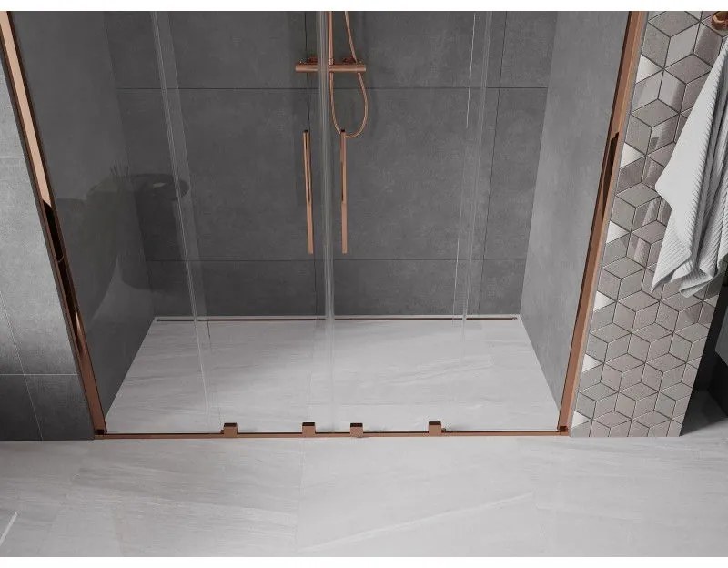 Mexen Velar Duo, posuvné dvere do otvoru 180x200 cm, 8mm číre sklo, ružové zlato, 871-180-000-02-60