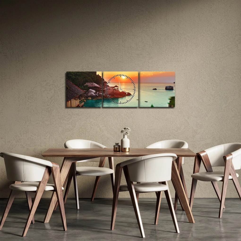 Obraz nádhernej pláže (s hodinami) (90x30 cm)