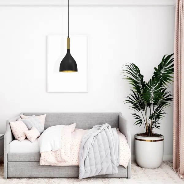 Luster na lanku NOAK 1xE27/15W/230V čierna/zlatá