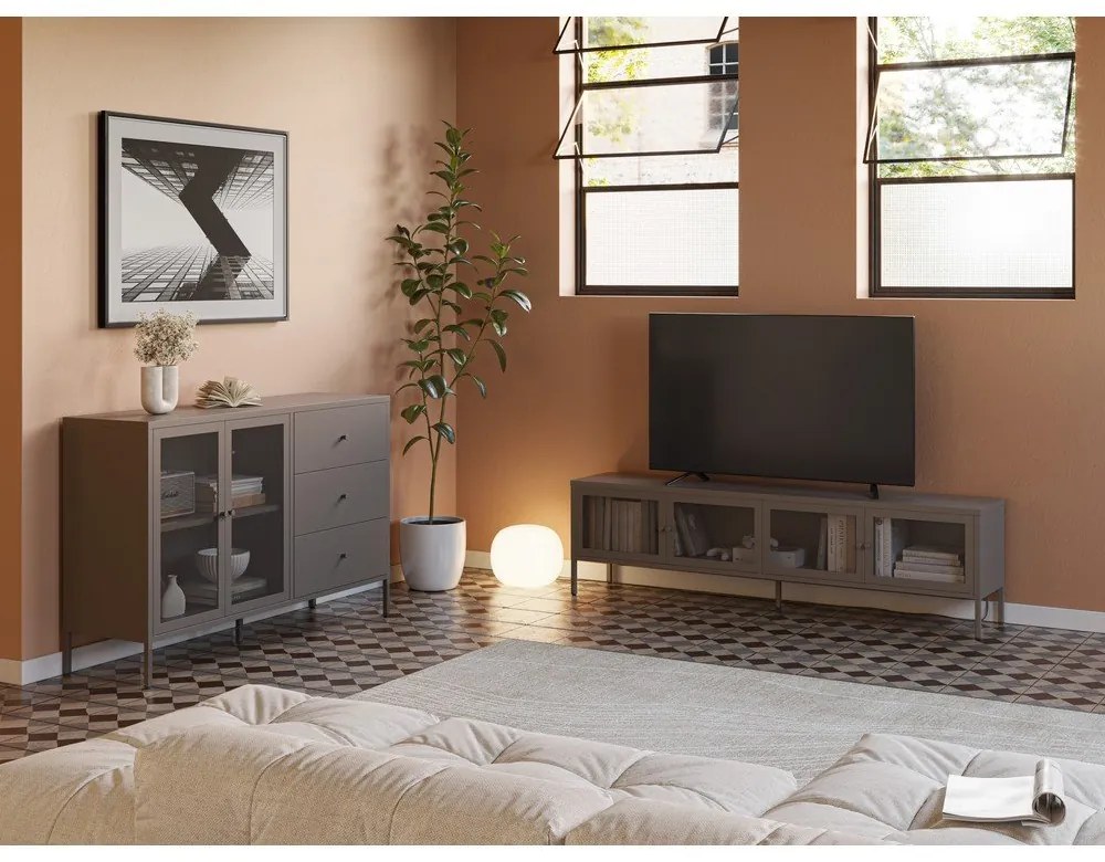 Sivý kovový TV stolík 160x50x35 cm Fayna – Marckeric