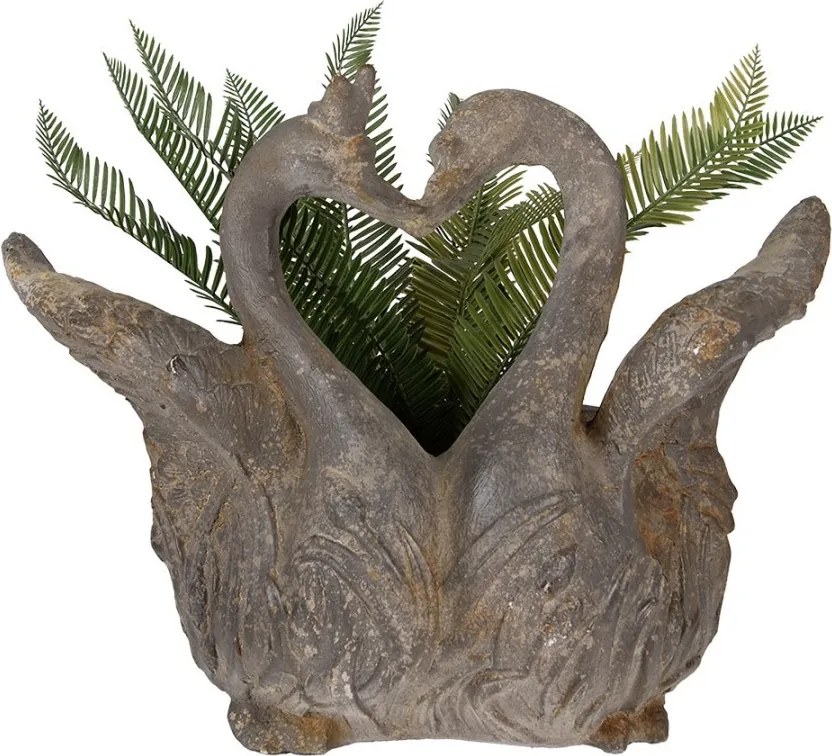 Šedý antik kvetináč zamilovaných labutí Swan Baroque - 49*27*37 cm