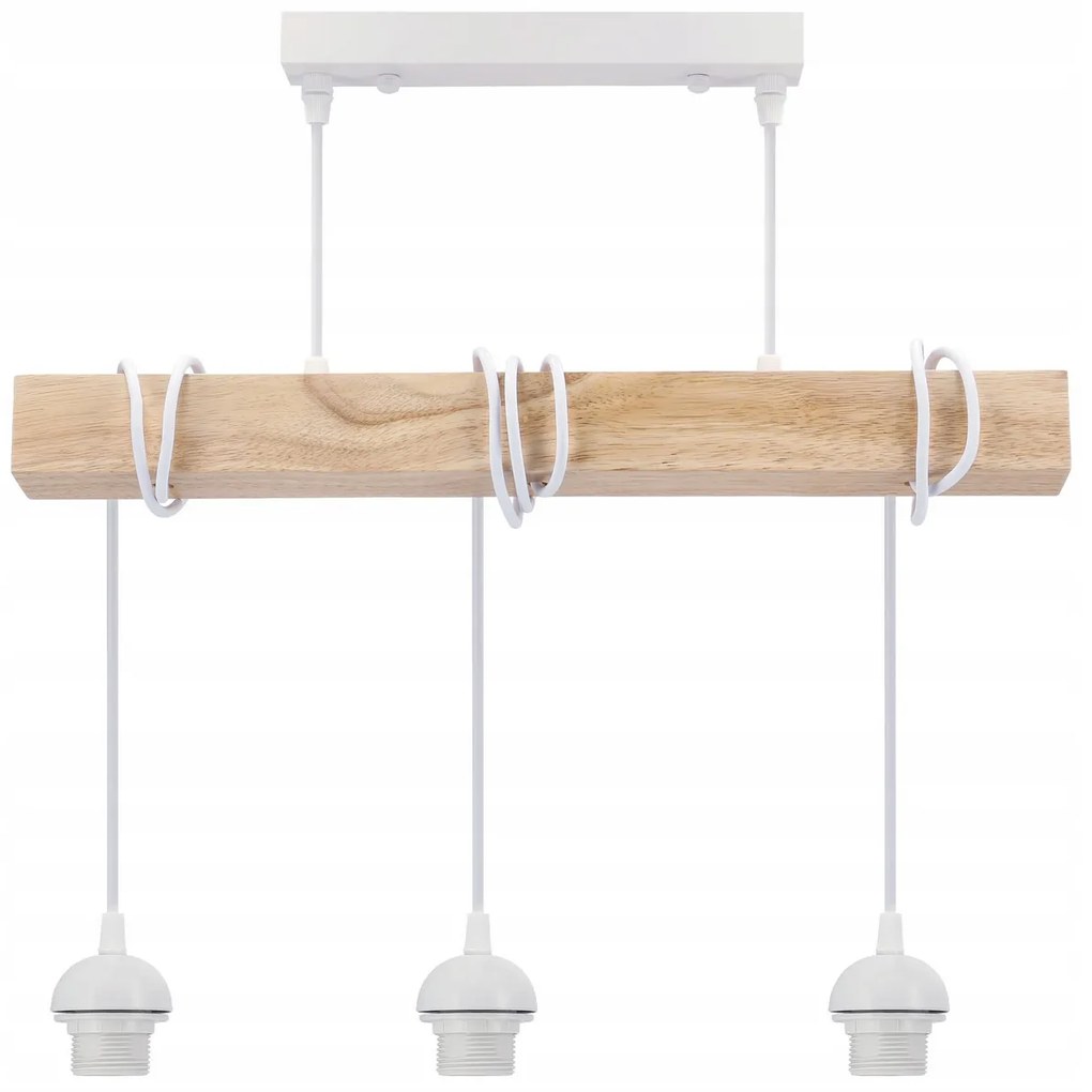 BERGE LED závesné stropné svietidlo, drevený trám, 3xE27, loft, brilantné drevo - biela