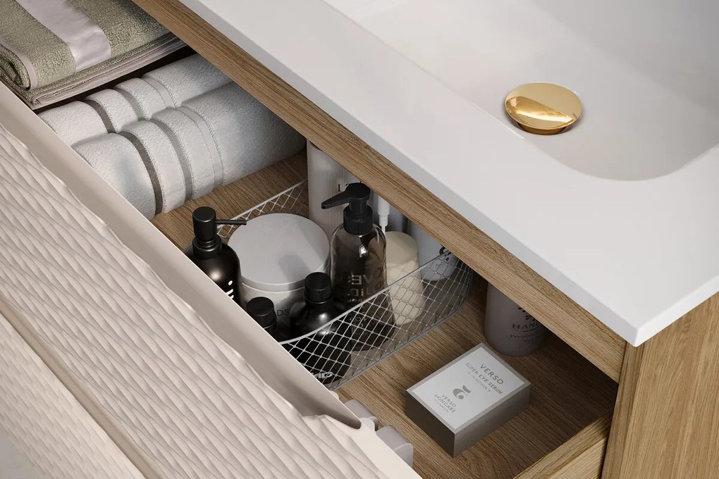 Závesná skrinka Ocean so zápustným umývadlom 80 cm béžová/dub olejovaný