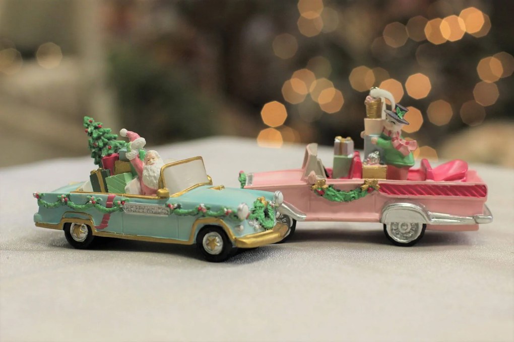 Pastelovo modrá závesná vianočná ozdoba auto 11cm