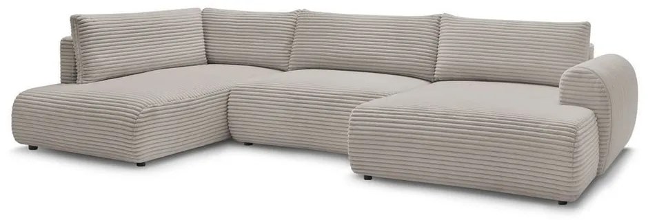 Svetlosivá/béžová menčestrová rozkladacia/s úložným priestorom rohová pohovka (ľavý roh/do tvaru "U") Lucien – Bobochic Paris