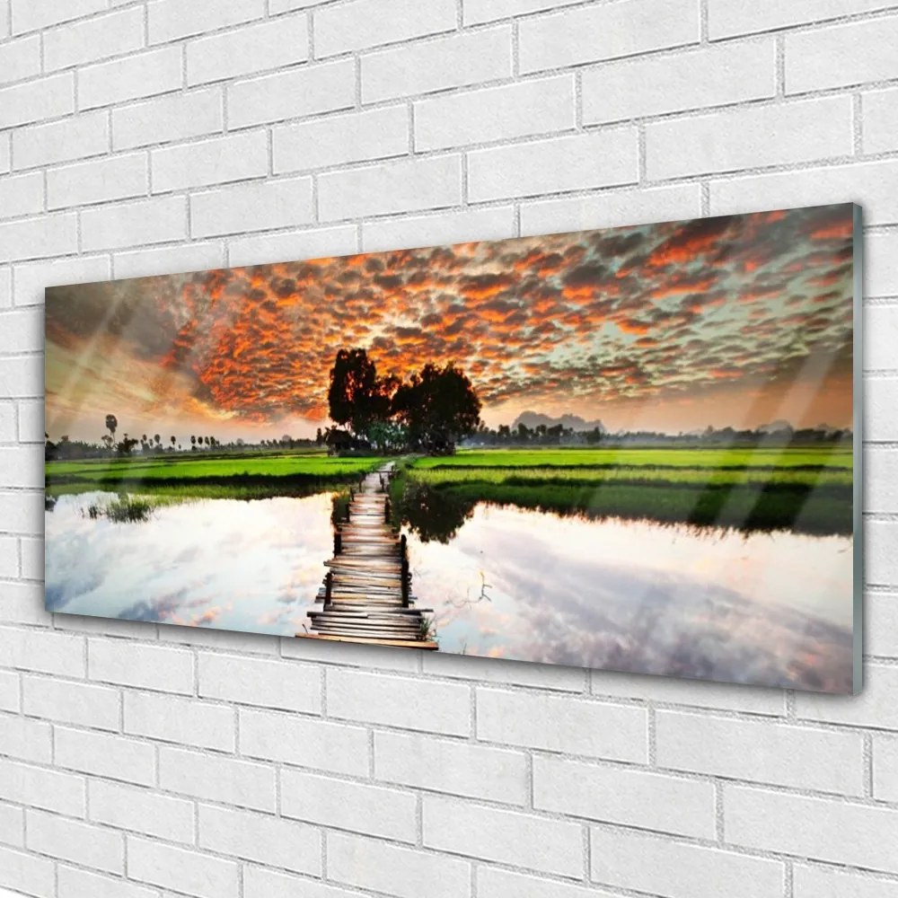 Obraz na akrylátovom skle Most jazero príroda 125x50 cm