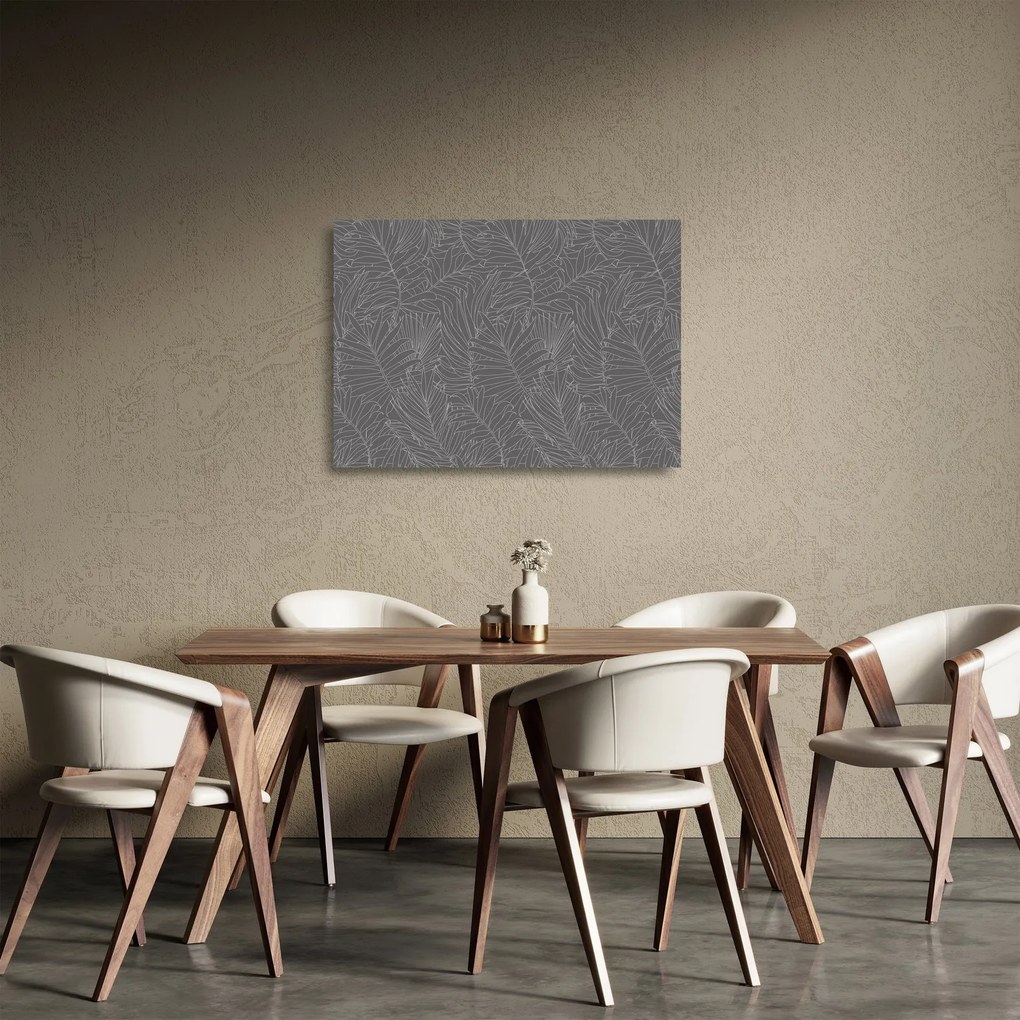 Sklenený obraz - Šedé palmové listy (70x50 cm)
