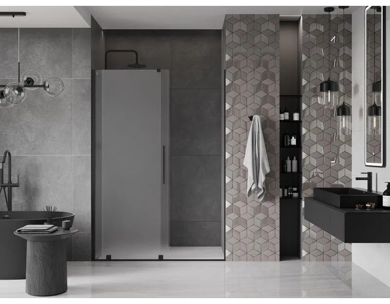 Mexen Velar, posuvné sprchové dvere do otvoru 160 cm, 8mm sklo námraza, čierna matná, 871-160-000-31-70