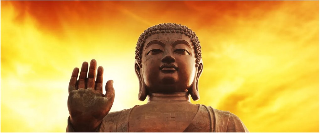 Obraz - Budha s červenožltým pozadím (120x50 cm)